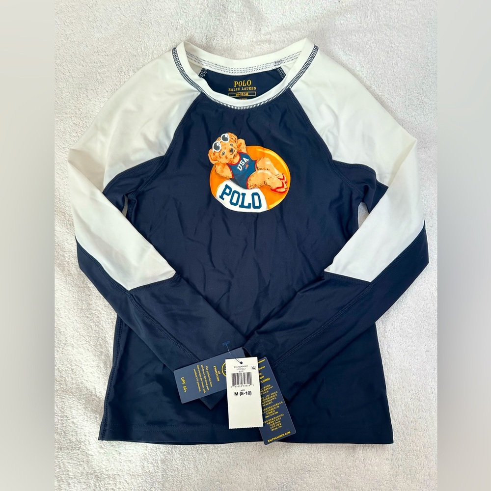 Polo Ralph Lauren Pool Bear Stretch Rash Guard Swim Top M 8 - 10 140 kids